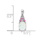 Sterling Silver Rhod-plate Dia. Cr.Pink Sapp. Simulated Opal Pendant