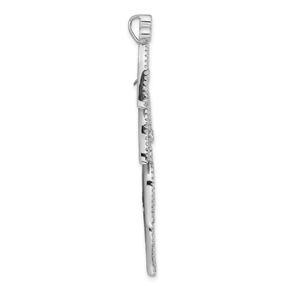 Sterling Silver Rhodium-plated CZ Leaves Chain Slide