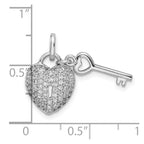 Sterling Silver Rhodium-plated CZ Heart Lock & Key Pendant
