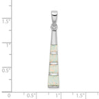 Sterling Silver Rhodium-plated White Created Opal Bar Pendant