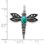 Sterling Silver Rhodium/Oxidized Recon. Turq/Marcasite Dragonfly Pendant