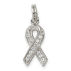 Sterling Silver Rhodium-plated CZ Awareness Ribbon Pendant