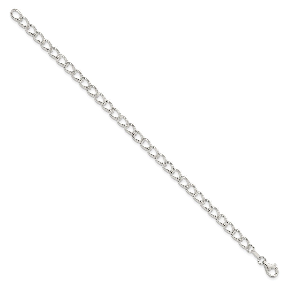 Amore La Vita Sterling Silver Rhodium-plated Polished 5.3mm Half Round Wire Curb Chain with Fancy Lobster Clasp Charm Bracelet