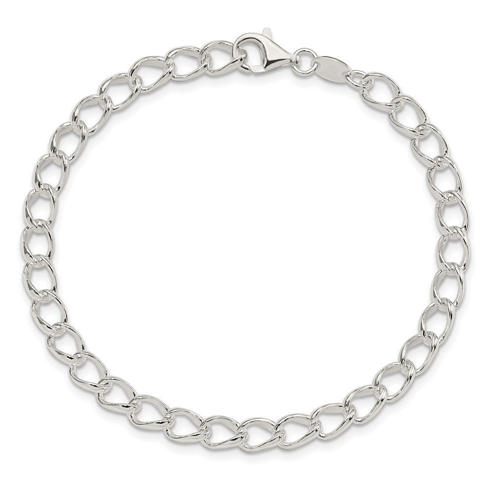 Amore La Vita Sterling Silver Rhodium-plated Polished 5.3mm Half Round Wire Curb Chain with Fancy Lobster Clasp Charm Bracelet
