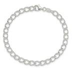 Amore La Vita Sterling Silver Rhodium-plated Polished 5.3mm Half Round Wire Curb Chain with Fancy Lobster Clasp Charm Bracelet