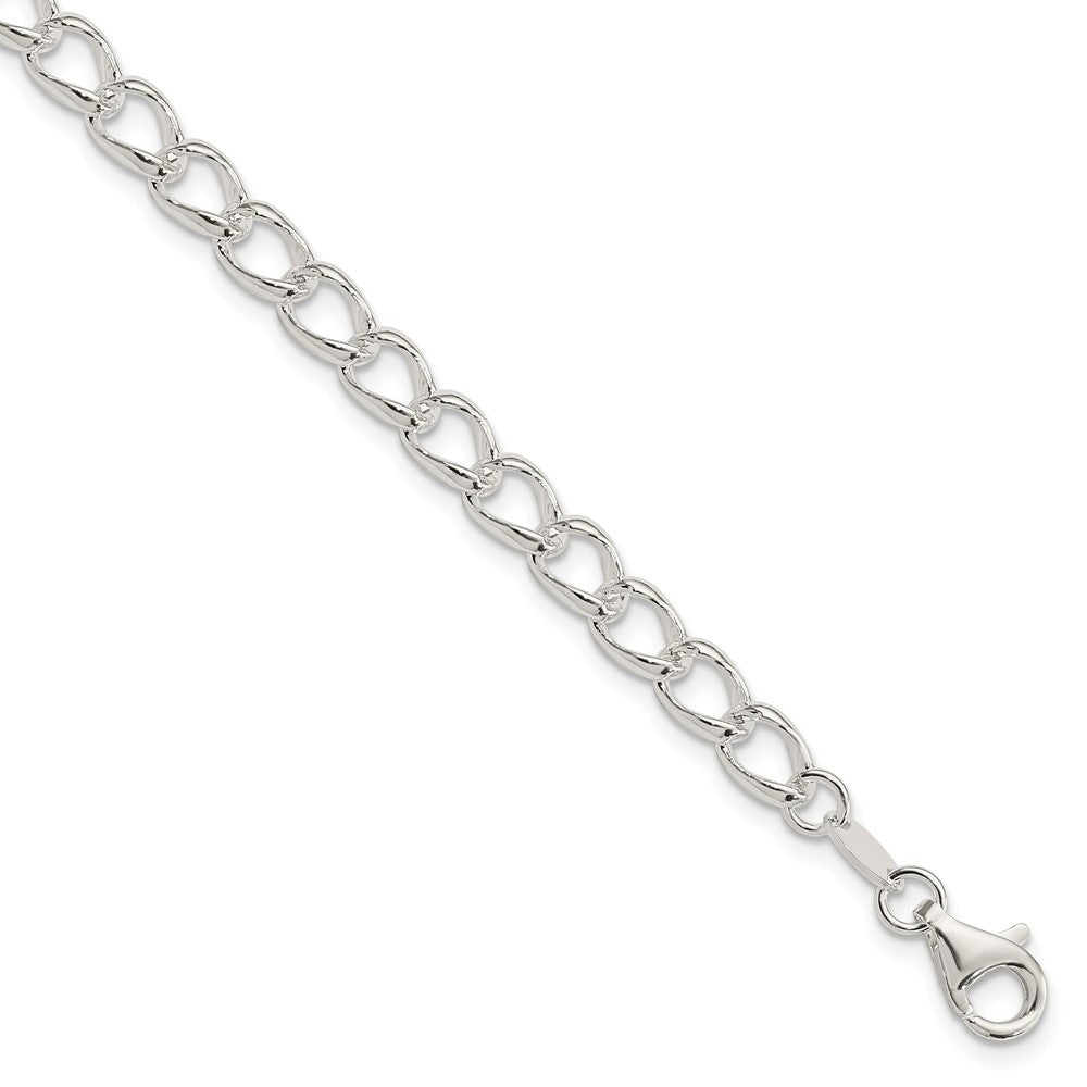 Amore La Vita Sterling Silver Rhodium-plated Polished 5.3mm Half Round Wire Curb Chain with Fancy Lobster Clasp Charm Bracelet