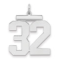 Sterling Silver/Rhodium-plated Polished Number 32 Charm