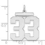 Sterling Silver/Rhodium-plated Polished Number 33 Charm