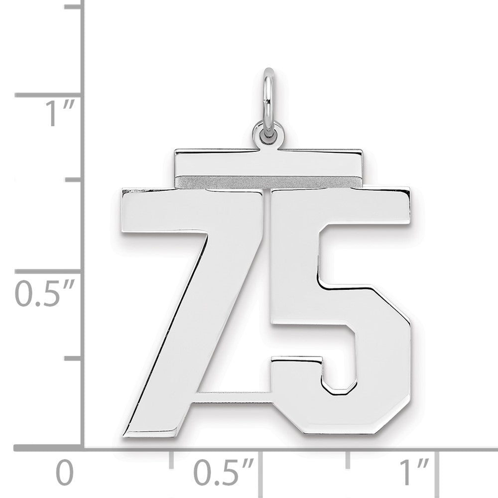 Sterling Silver/Rhodium-plated Polished Number 75 Charm