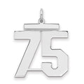 Sterling Silver/Rhodium-plated Polished Number 75 Charm