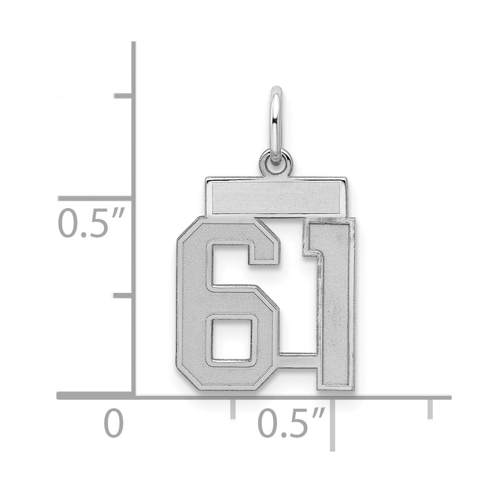 Sterling Silver/Rhodium-plated Satin Number 61 Charm