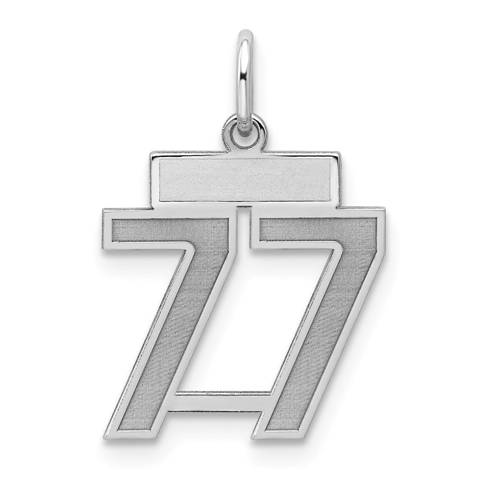 Sterling Silver/Rhodium-plated Satin Number 77 Charm