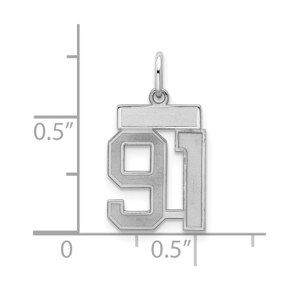 Sterling Silver/Rhodium-plated Satin Number 91 Charm
