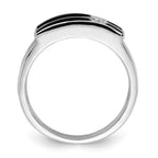 Sterling Silver Polished Black Enamel & CZ Cross Ring