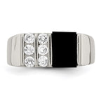 Sterling Silver Rhodium-plated Men's CZ and Onyx Ring