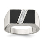 Sterling Silver Rhodium-plated Men's CZ and Onyx Ring