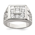 Sterling Silver Rhodium Plated Men's Fashion CZ Ring