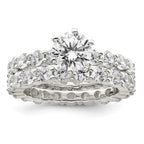 Sterling Silver Rhodium-plated CZ 2 Piece Wedding Set Ring