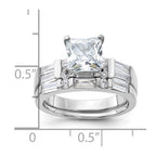 Sterling Silver Rhodium Plated CZ Engagement Ring and CZ Wedding Band Two Piece Set