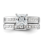 Sterling Silver Rhodium-plated 2-Piece CZ Wedding Set Ring