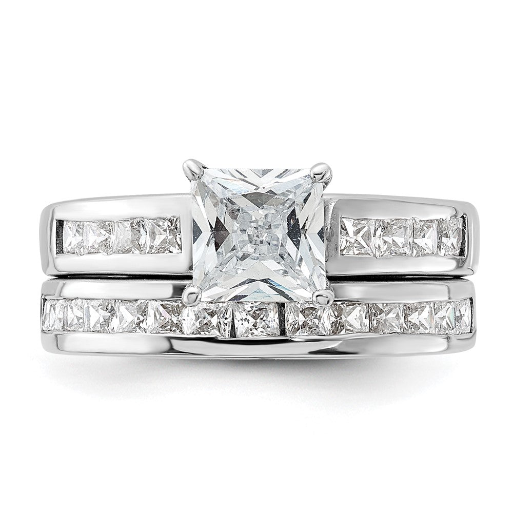 Sterling Silver Rhodium-plated 2-Piece CZ Wedding Set Ring