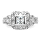 Sterling Silver Rhodium-plated CZ Antique Style Ring