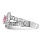 Sterling Silver Rhodium plated 10mm Clear CZ and Pink Heart CZ Ring