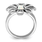 Sterling Silver Rhodium-plated Lab Created Opal Flower Ring