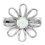 Sterling Silver Rhodium-plated Lab Created Opal Flower Ring