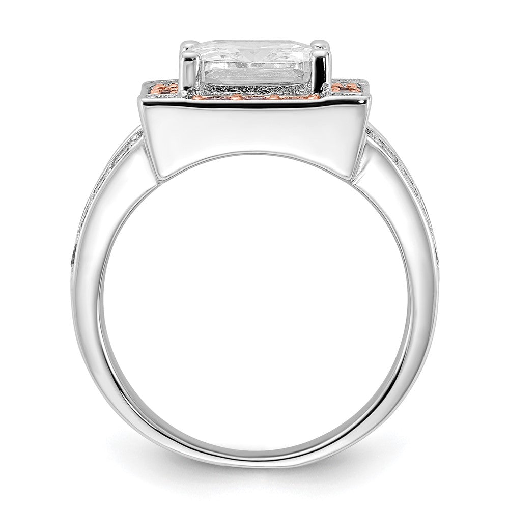 Sterling Silver w/ Rose-tone Vermeil Polished Square Pink & Clear CZ Ring
