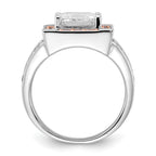 Sterling Silver w/ Rose-tone Vermeil Polished Square Pink & Clear CZ Ring