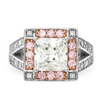Sterling Silver w/ Rose-tone Vermeil Polished Square Pink & Clear CZ Ring