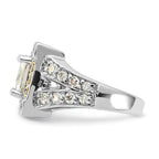 Sterling Silver Polished Yellow & Clear CZ Square Halo Ring