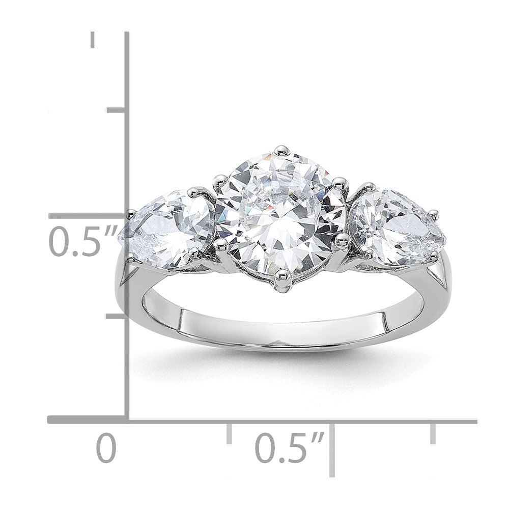 Sterling Silver Rhodium-plated 3 Stone CZ Ring