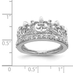Sterling Silver Rhodium-plated Fleur-de-lis Crown CZ Ring