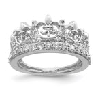 Sterling Silver Rhodium-plated Fleur-de-lis Crown CZ Ring