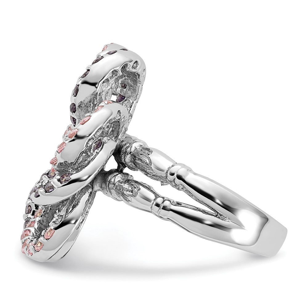 Sterling Silver Polished Pink & Purple CZ Flower Ring