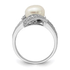 Sterling Silver Rhodium-plated Simulated Pearl and CZ Ring