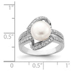 Sterling Silver Rhodium-plated Simulated Pearl and CZ Ring