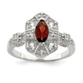 Sterling Silver Dark Red Rhodium-plated Marquise CZ Ring