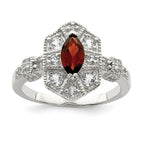 Sterling Silver Dark Red Rhodium-plated Marquise CZ Ring