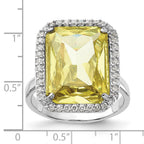 Sterling Silver Polished Light Green & Clear CZ Rectangle Halo Ring