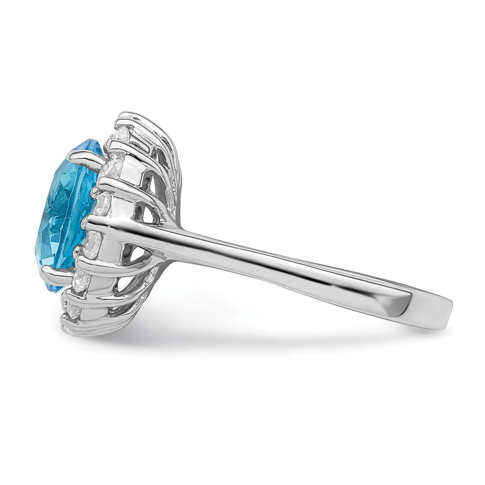 Sterling Silver Rhodium-plated Blue & Clear CZ Ring