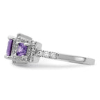 Sterling Silver Rhodium plated Purple Square CZ Ring