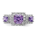 Sterling Silver Rhodium plated Purple Square CZ Ring