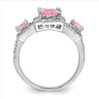 Sterling Silver Rhodium plated Pink Square CZ Ring