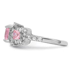 Sterling Silver Rhodium plated Pink Square CZ Ring