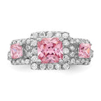 Sterling Silver Rhodium plated Pink Square CZ Ring