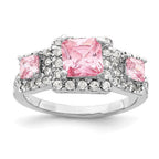 Sterling Silver Rhodium plated Pink Square CZ Ring