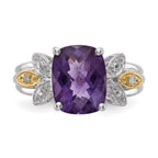 Sterling Silver & 14K Amethyst and Diamond Ring